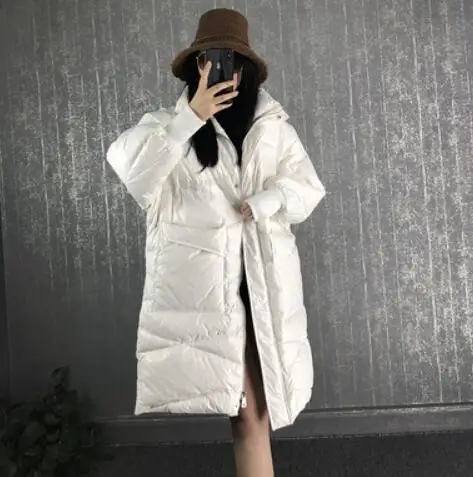 Женская куртка-пуховик на 90% белом утином пуху,, теплое толстое длинное зимнее пальто для женщин, женская куртка-пуховик, водонепроницаемая зимняя верхняя одежда - Цвет: Слоновая кость