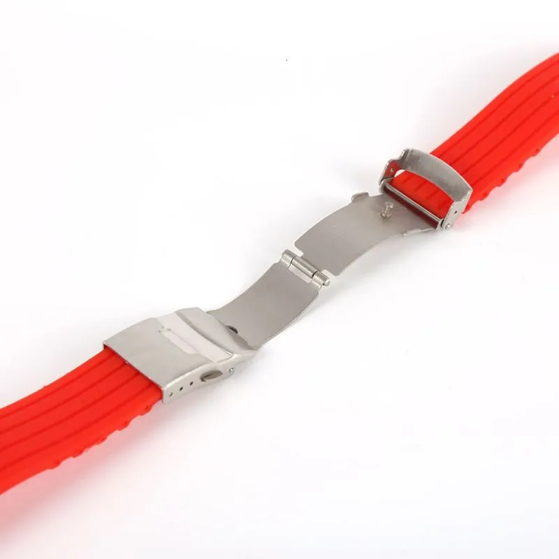 Силиконовый резиновый ремешок для часов с пряжкой, водонепроницаемый ремешок для часов 16 мм, 18 мм, 20 мм, 22 мм, 24 мм, унисекс аксессуары для часов - Цвет ремешка: Красный