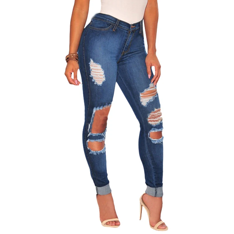 Boyfriend Hole Ripped Jeans Women Pants Cool Denim Vintage