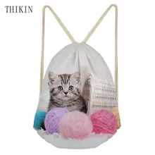 THIKIN милый кот рюкзаки школьные животные мультфильм студентов Draw-string сумка для женщин Спорт Плавание пляж Bolsos водонепроницаемый