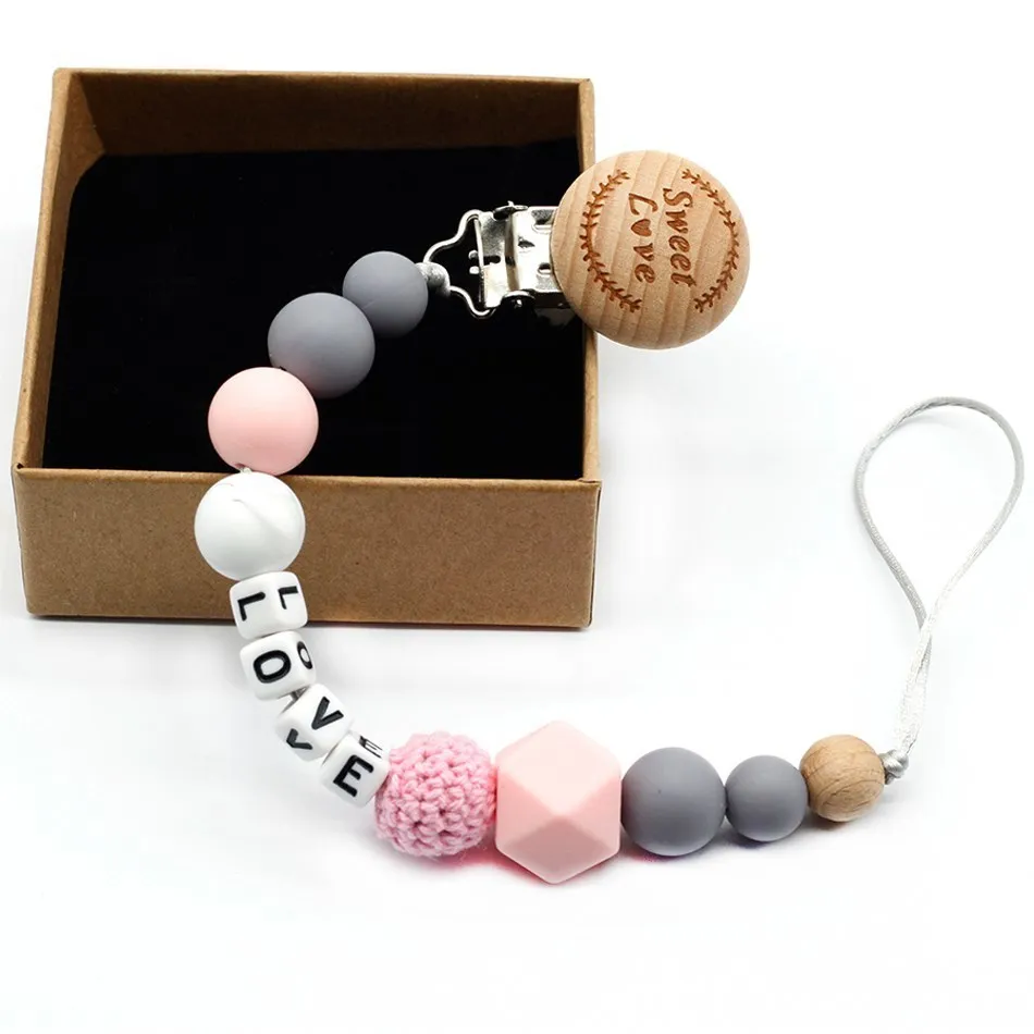 New 9 styles DIY holder personalized name silicone baby pacifier clip pacifier chain teething pacifier chew toy baby dummy clips