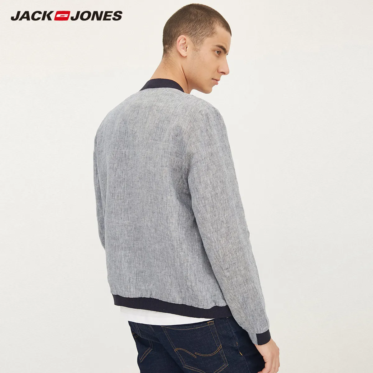 JackJones Мужская льняная бейсбольная куртка с воротником куртка-бомбер верхняя одежда 217321507