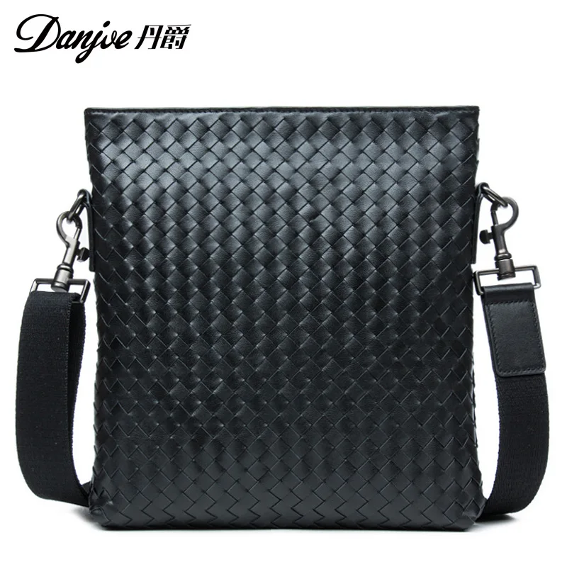

DANJUE Genuine Leather Messenger Bag Trendy Shoulder Bag Man Weave Pattern Bag Men Pure Knitting Men Bag
