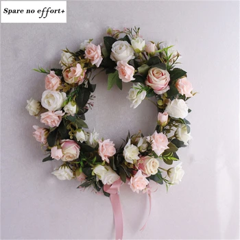 

32cm Aritificial Door Knocker Simulation Silk Rose Flowers Wreath Foam Straw Garland For Wedding Home Party Decoration Floral