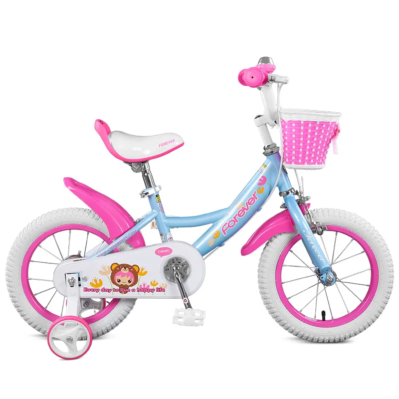 Детский велосипед принцессы для девочек 14/16 дюйма с корзиной детский велосипед нескладной велосипед - Цвет: Blue Pink 16inches