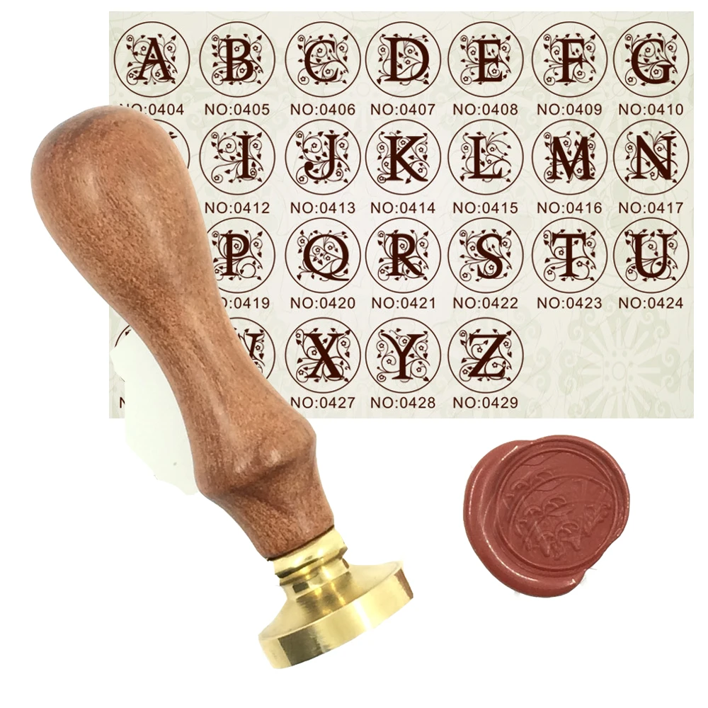 

Wax Stamp Copper head Wood Handle Curlicue 26 Letters DIY Scrapbooking Vintage Ancient Seal Retro Stamp gift seal High Quality94