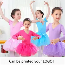 Бесплатная доставка Детская танцоров девочек упражнения с длинными рукавами или с короткими рукавами балетное трико с юбкой взрослых