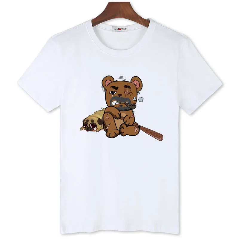 

Футболка BGtomato с милым медведем из мультфильма, Мужская забавная аниме футболка, Повседневная футболка большого размера, Готическая белая ф...