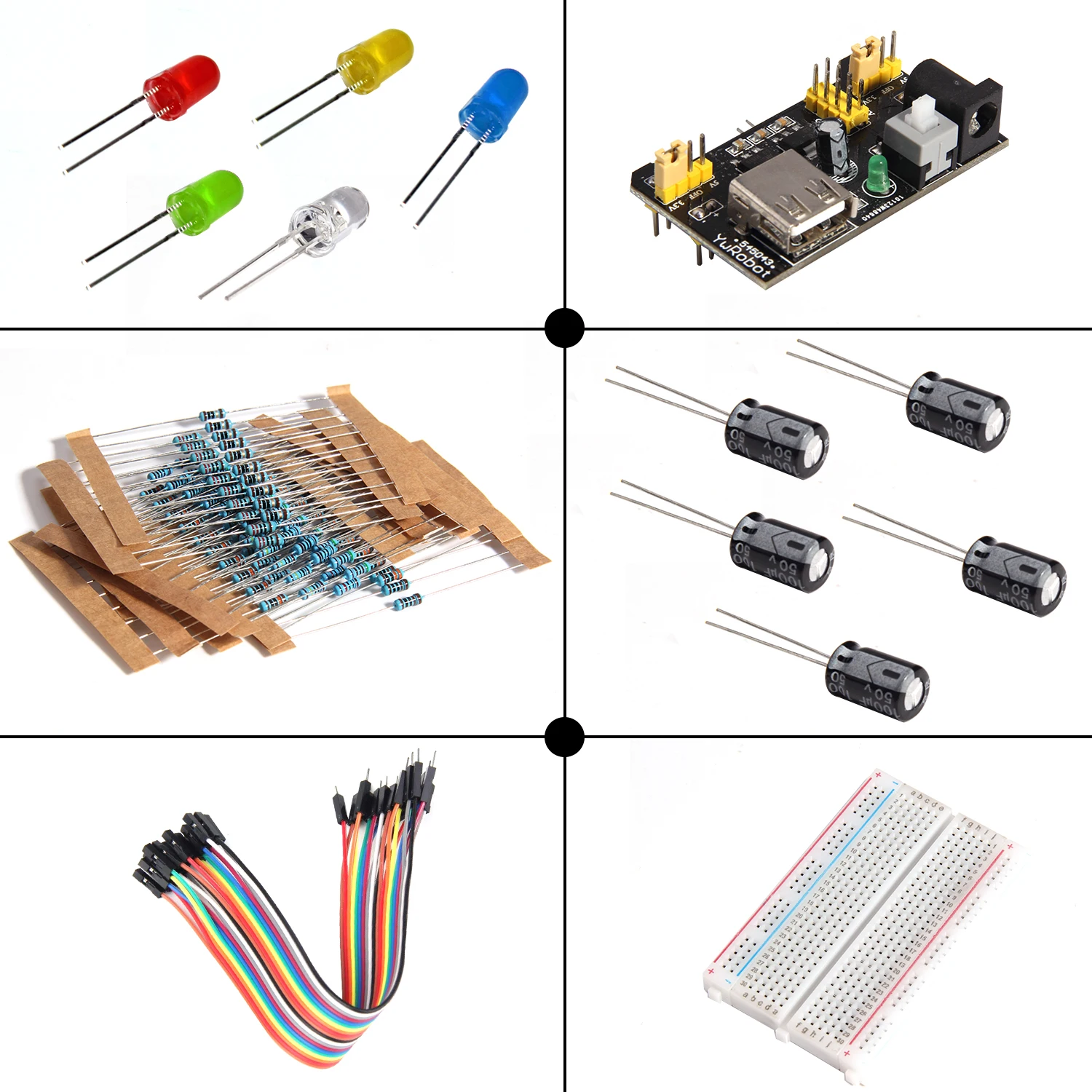 10 компл./лот Eletronic Starter kit с макетным кабелем резистор конденсатор светодиод