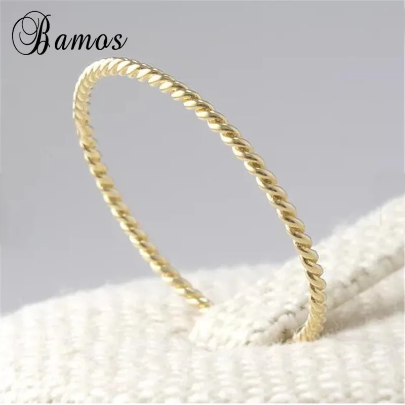 

Bamos Simple Thin Stainless Steel Twist Ring Dainty Gold Color Stackable Midi Rings For Women Minimalist Jewelry Size 4-9