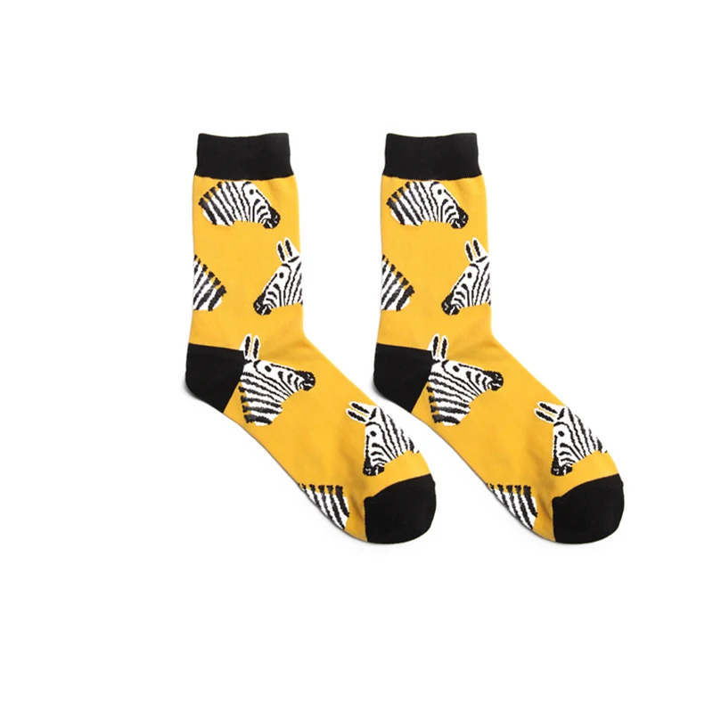 Мужские Носки с рисунком фламинго, панды, крокодила, зебры, разноцветные забавные корейские носки в стиле Харадзюку, хип-хоп, уличное для скейта, хлопковые носки - Цвет: yellow