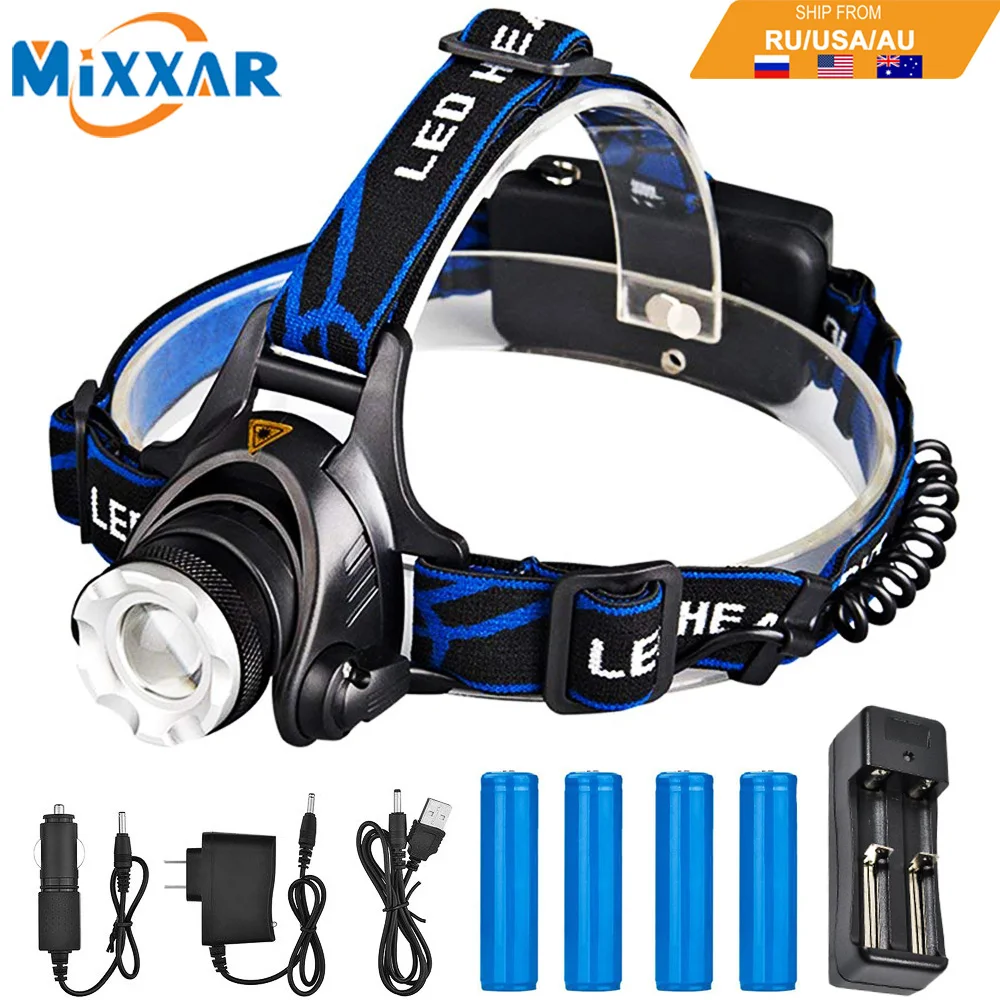 Rechargeable Waterproof Headlamp Zoomable 3 Modes LED Headlights Head