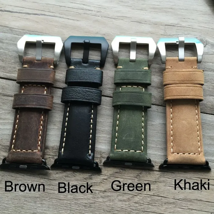 

GOOSUU new strap genuine leather horse leather Watch band watch strap man watch straps black green brown khaki 38mm 42mm