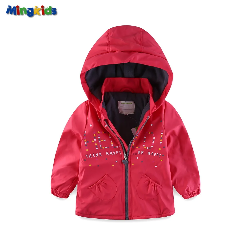 

Mingkids Girl Pink PU Jacket Windbreaker Raincoat Windproof Waterproof padded with fleece lining European size