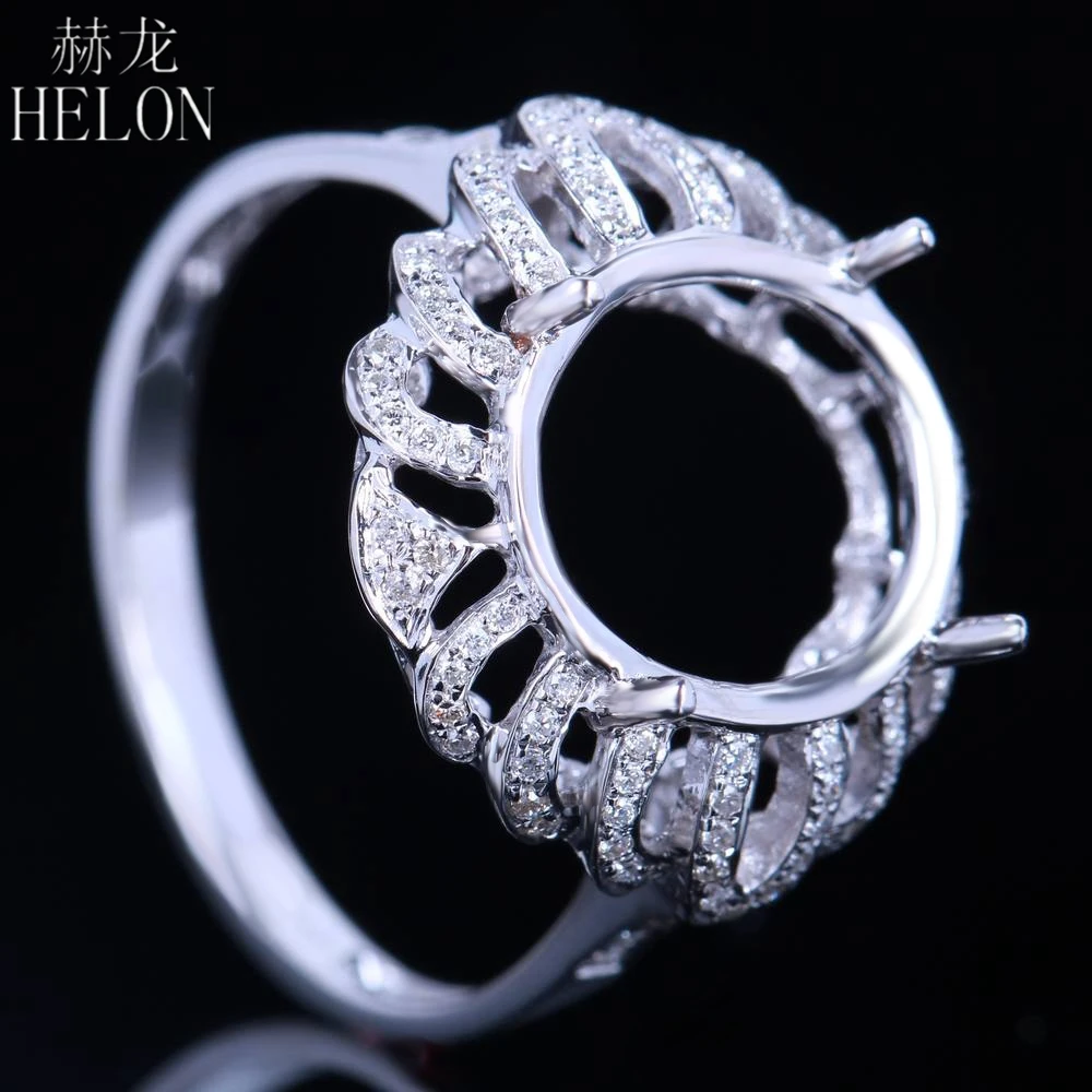 

HELON Solid 10k White Gold 0.3CT Natural Diamond Jewelry Semi-Mount Engagement Wedding Ring 10x12mm Oval Cut / 11mm Round Cut