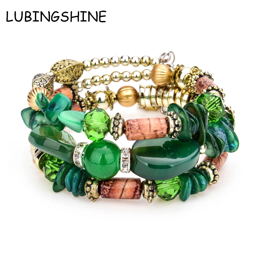 

LUBINGSHINE Charms Bracelets Bangles Mulitcolor Multilayer Stone Beads Bracelet For Women Bohemian Vintage Jewelry pulseira