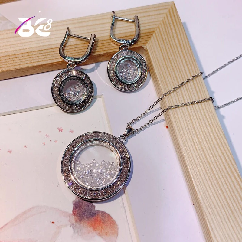 

Be 8 Bridal Jewelry Necklace Earring Simple Design White Color Round Shape Cubic Zircon Jewelry Set Wedding Accessories S384