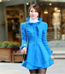 

Casaco Feminino Inverno 2014 Women Wool Winter Keep Warm Blue Camel Rose Pleated Long Coat Flower Collar J18