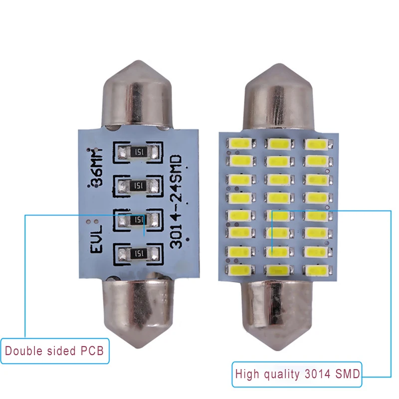 100 шт. гирлянда 24SMD 3014 Светодиодный лампа для чтения 31 мм 36 мм 39 мм 42 мм Автомобильный светодиодный фестон светодиодный C5W свет Автомобильные лампы лампа