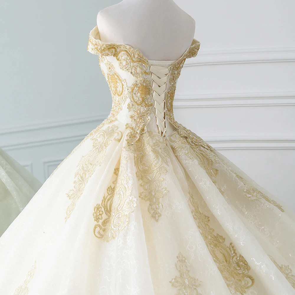 Новинка, платье для невесты, с вырезом «лодочка платье невесты с бусинами аппликации Великолепная Свадебные и Бальные платья Vestido De Noiva Princesa