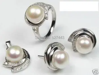 

Wholesale hot sale >>Noblest freshwater pearl argent jewelry set ring 7-9#