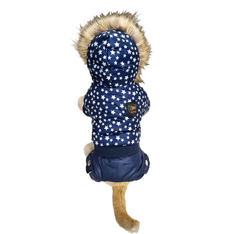 Популярная качественная зимняя куртка для собаки с капюшоном и рисунком пятиконечной звезды, одежда для собак, Размеры S до Xl, новая одежда для собак