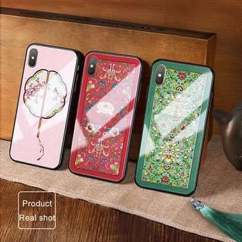 

VPOWER For iPhone X XS XS Max tempered glass case china style painted pattern Explosion-proof cover For iphone xs max Glass case