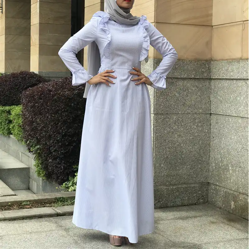 Plus Size Vestido Longo Robe Femme Ete 2020 Abaya Muslim Islam Kaftan Ruffles Striped Maxi Bodycon Hijab Dress Women Clothes Aliexpress