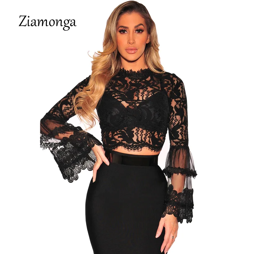 Black lace blouse long sleeve Clearance