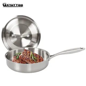

GXYAYYBB Stainless Steel Frying Pan Uncoated Non-Stick Skillet Pan With/Have lid /24cm Kitchen Cookware Saucepan frying Pans