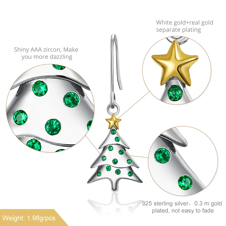 ALLNOEL Drop Earrings 100% 925 Sterling Silver Jewelry For Women Christmas Tree Earrings With Stones Cubic Zircon Party Gift New (6)