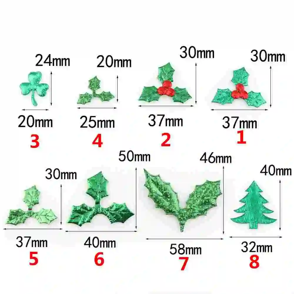 Christmas Tree Decoration 100 Pcs Fabric Laser Shiny Sequins Red Fruit Green Leaves DIY Art Fabric Accessory