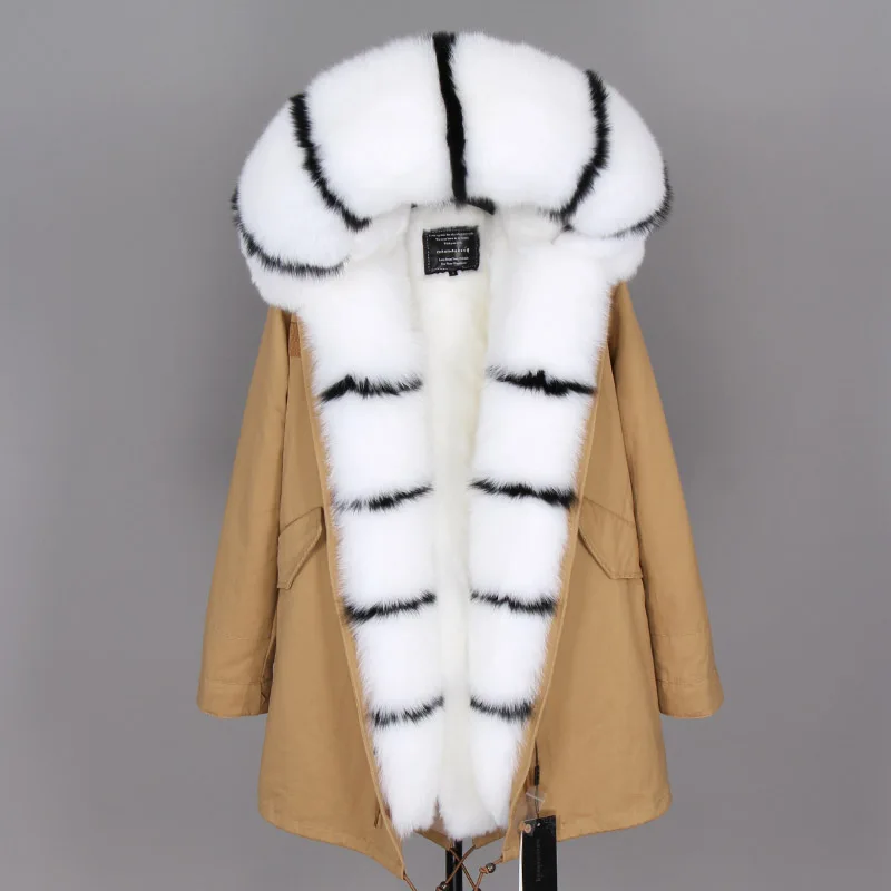 

maomaokong winter jacket women real fur coat natural fox fur collar long parkas