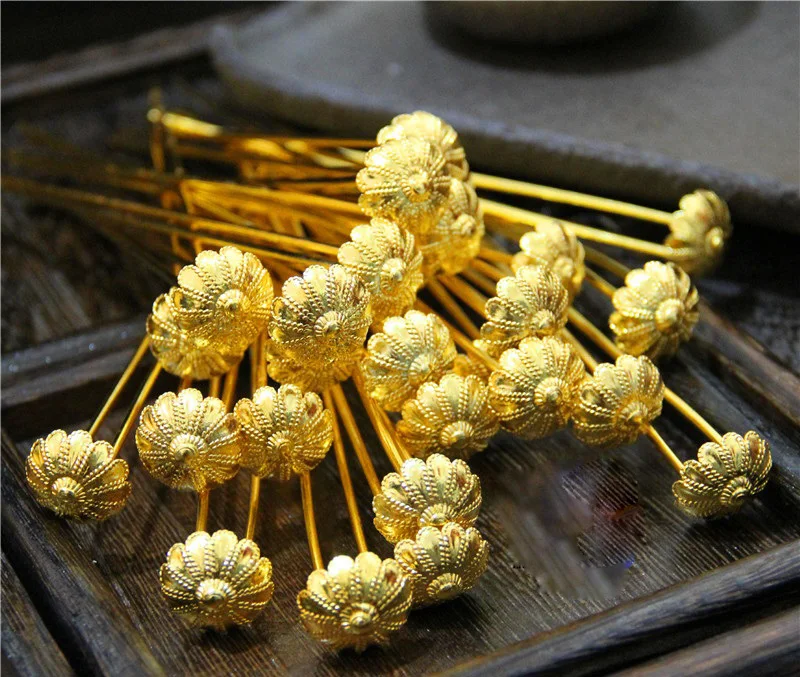 LYZ Zan Hua Little Flower Sticks Traditional Chinese Hand Carving Copper Hair Sticks Hanfu Hair Accessories 4pcs/lot