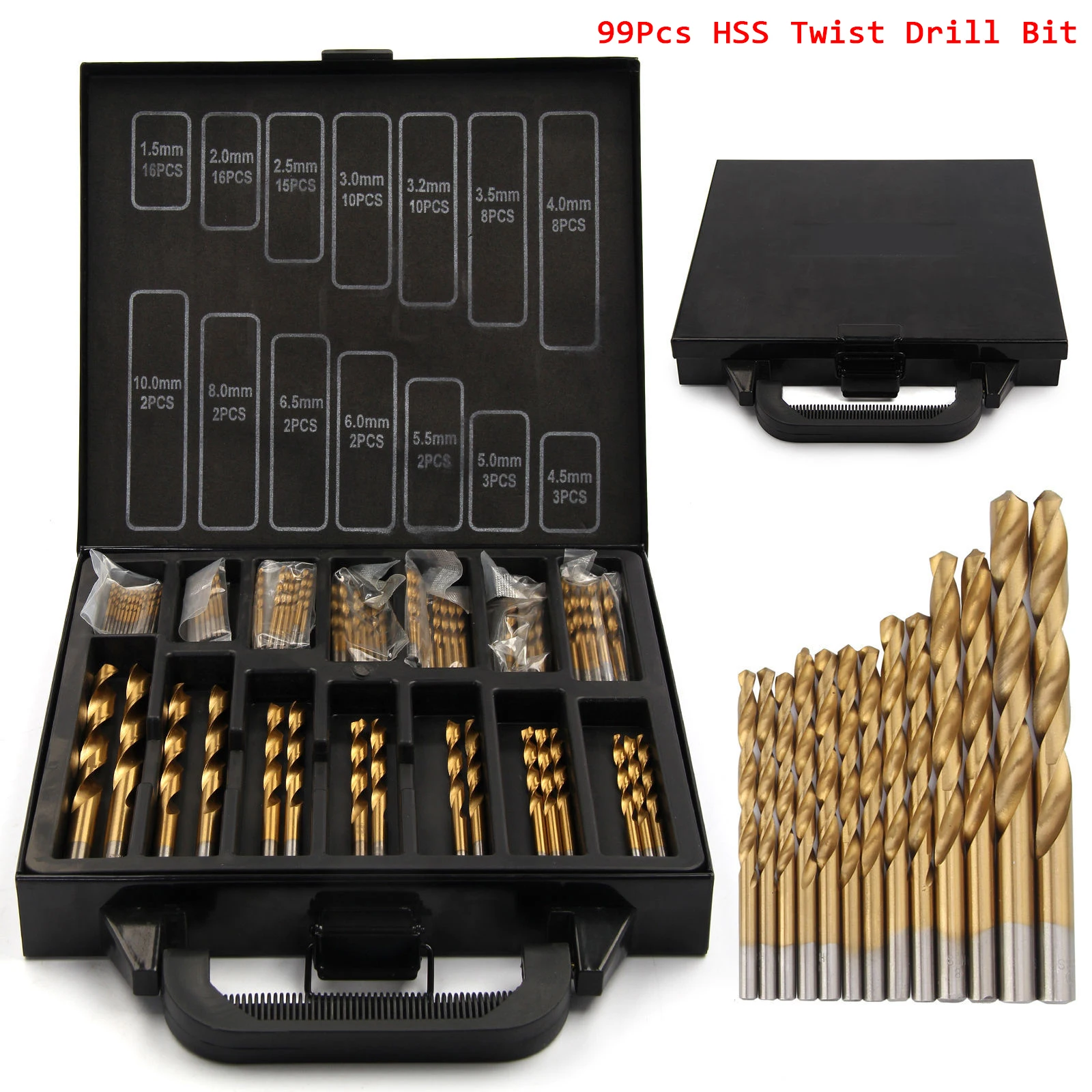 ZtDpLsd Iron Box Packing 99pcs Hss Twist Drill Bits Set 1.5 10mm