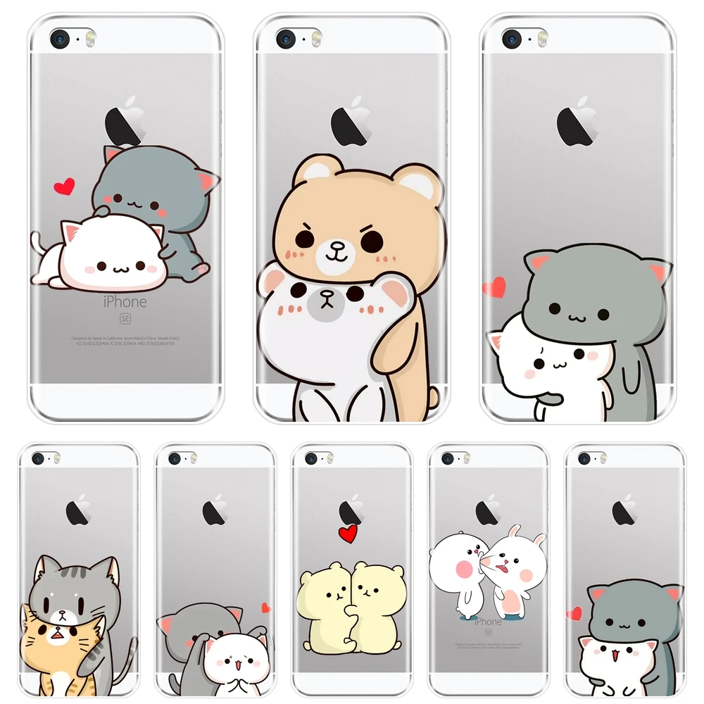 Забавный мультяшный милый чехол-накладка Kawaii с милой кошкой для iPhone 5 5C 5S SE 4 4S
