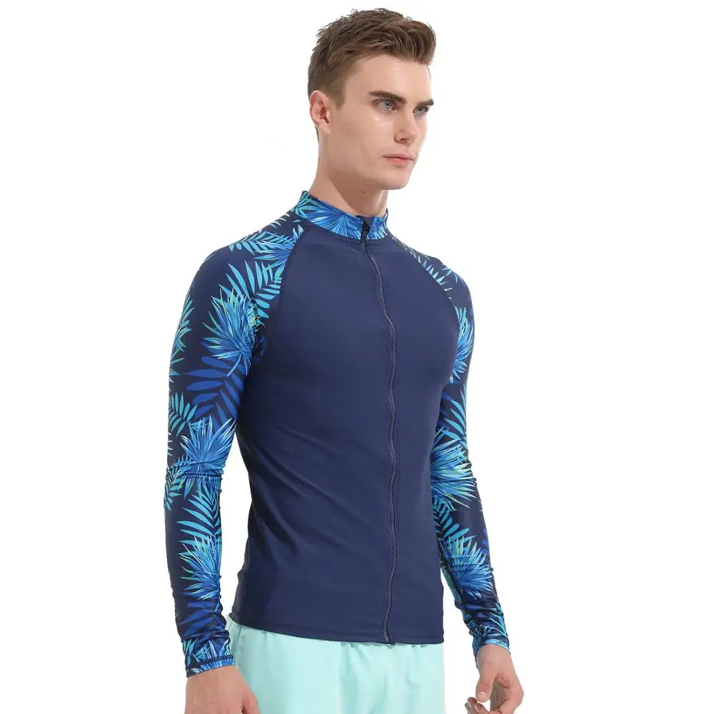 الأزهار الرجال UPF 50 + طويل كم Rashguard لصق الشمس فوق البنفسجية حماية الأساسية جلود تصفح الغوص السباحة T قميص الأزرق أسود M 3XL