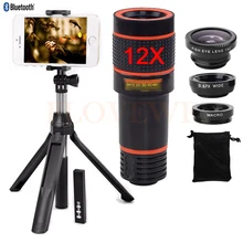 Телефон объектив Комплект 12X телефото зум-объективов Микроскоп телескоп рыбий глаз Широкий формат макро Lentes для iPhone 5 5S 6 6S 7 Plus