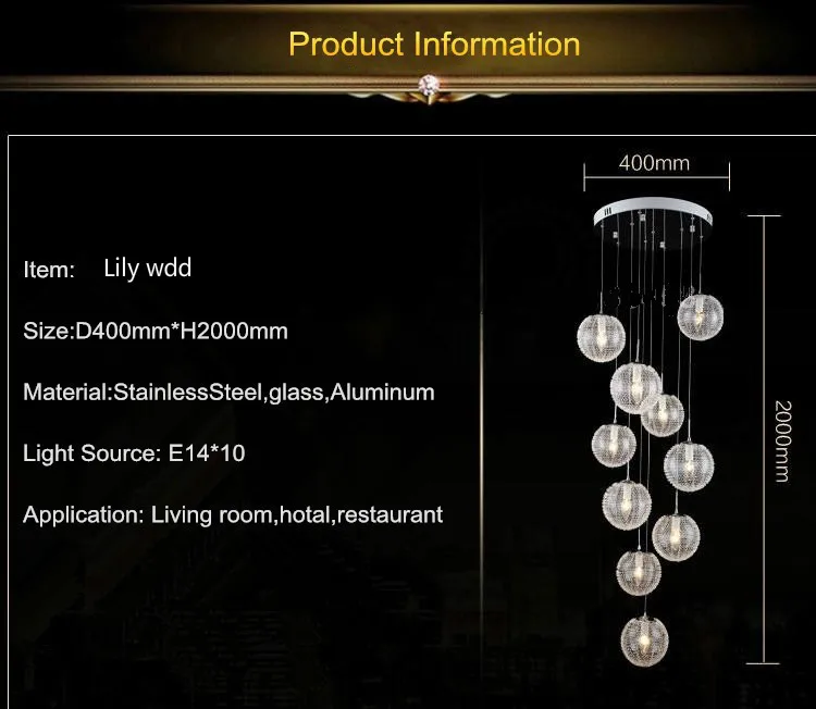 Современные большие длинные лестницы круглый шар люстры 10 огни гостиная стеклянный шар подвесные светильники Светильник