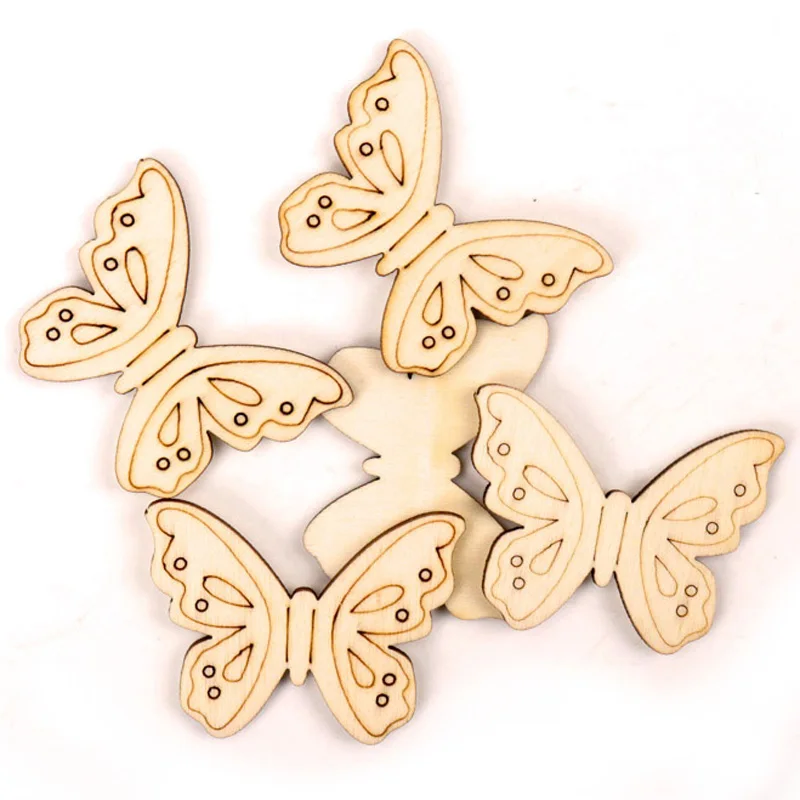 Mixed Butterfly Pattern Wooden Scrapbooking Collection Craft for Handmade Accessory Sewing Home Decoration 32x55mm 5pcs