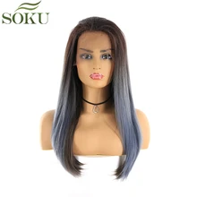 SOKU синтетические парики на кружеве для черных женщин прямые Омбре Цвет часть парик Glueless термостойкие волокна парики