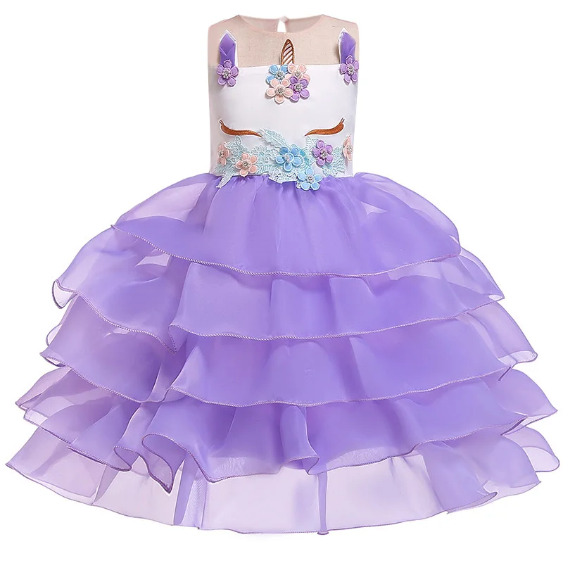 Платья с цветочным узором для девочек, платье с единорогом, детская одежда, платье принцессы на свадьбу, платье для первого причастия