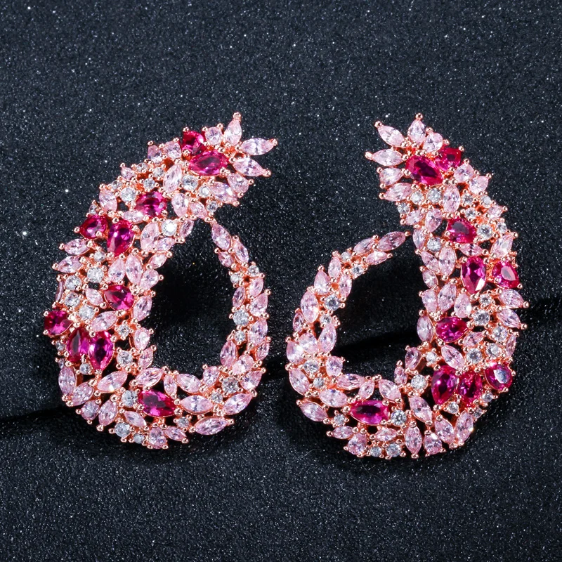 CWWZircons Sparking Cubic Zirconia Silver Color Women Big Flower Hoop Earrings for Brides Wedding Jewelry Accessories CZ416
