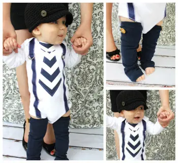 

2016 Infant Baby Boy Toddler Short Sleeve Bow Tie Suspenders Bodysuit Shirt Tops+Jeans Pants Outfit 0-24M