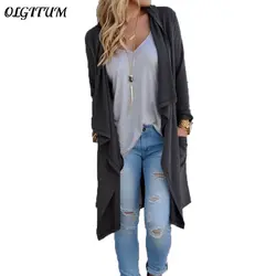 Olgitum осень 2019 г. Новый для женщин кардиган тонкий элегантная верхняя одежда с длинным рукавом Нерегулярные женский тонкий свитер свободные
