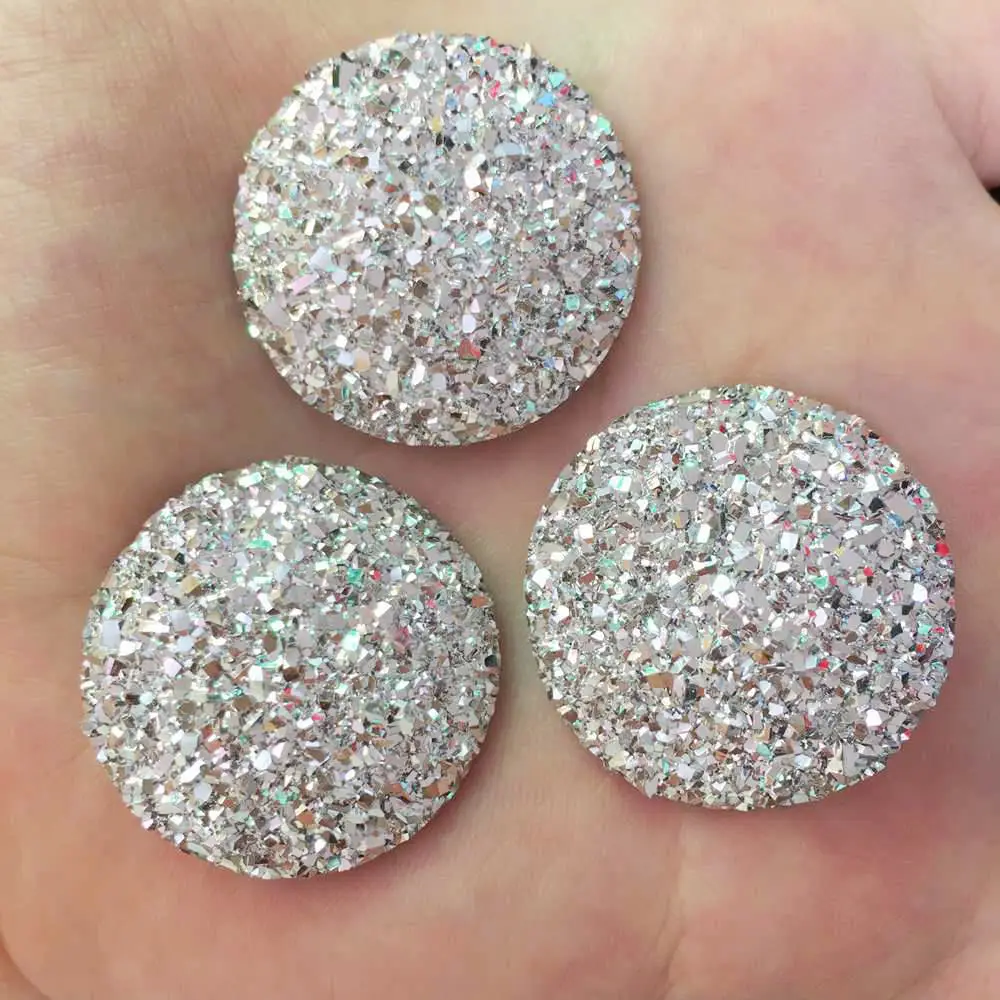 

Hot 8pcs AB Resin 30mm Cabochon Ore Round Flatback Rhinestone Wedding DIY Rhinestone Buttons R973*2