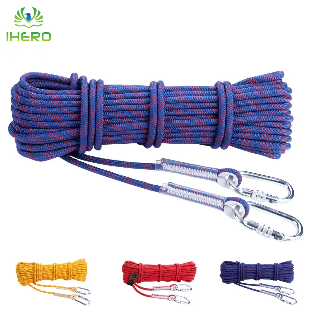 

10.5mm Nylon Static Rope with Carabiners Outdoor Safety Rope Climbing Caving Rescue Rappelling Equipment 27KN