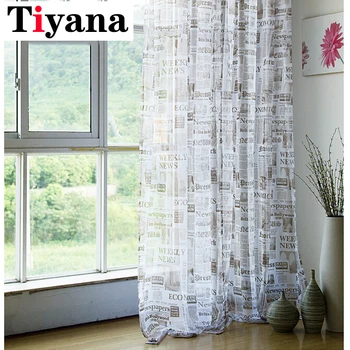 

Fashion Modern Curtains Urban English Newspaper Design Window Sheer Curtain Gauze window curtain living room vintage P227-2