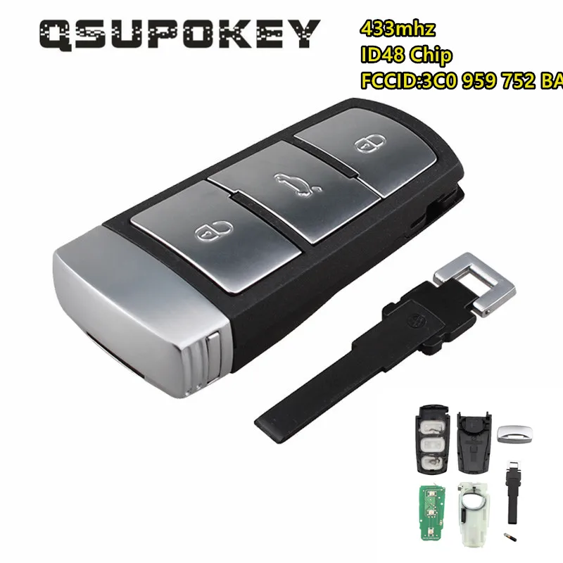434MHz 3 Buttons Keyless Uncut Flip Smart Car Remote Key Fob with ID48 Chip 3C0959752BA for V-W Passat B6 3C B7 Magotan CC