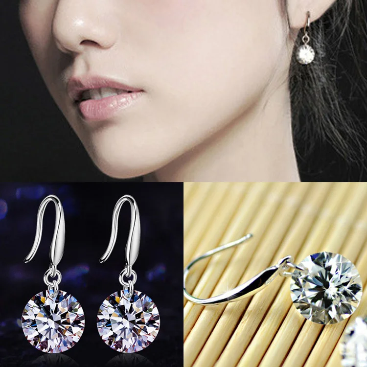 

Fashion New Summer Silver Plated Ear Hook Crystal Dangle Earring For Women Drop Shipping